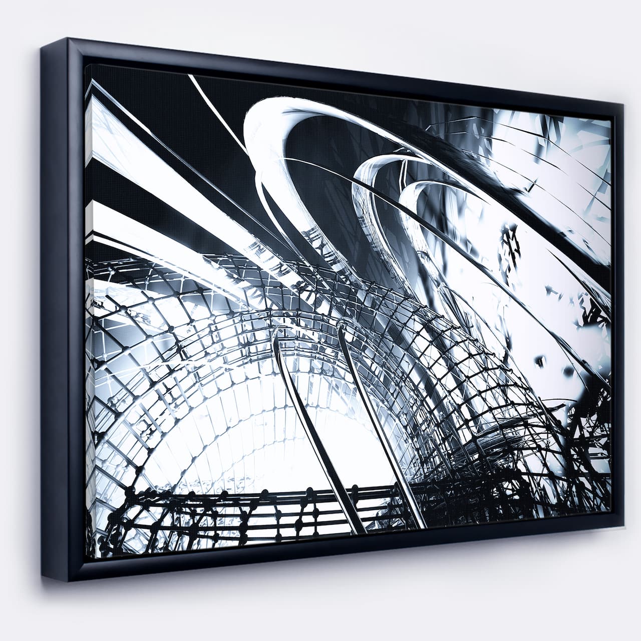 Designart - 3D Abstract Art Black Structural - Abstract Canvas art print in Black Frame